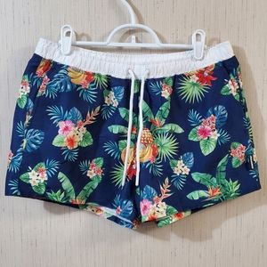 AussieBum Men's Swim Shorts Size M Pockets Unlined Blue Flowers Pineapple NWOT